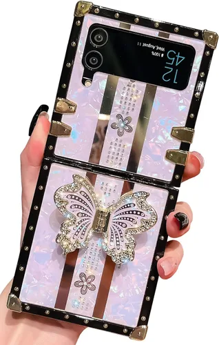 Miniatura 64 de Bonita funda compatible con Samsung Galaxy S22 Ultra, soporte plegable de lujo con diseño de mariposa brillante para mujeres y niñas, funda Blanco