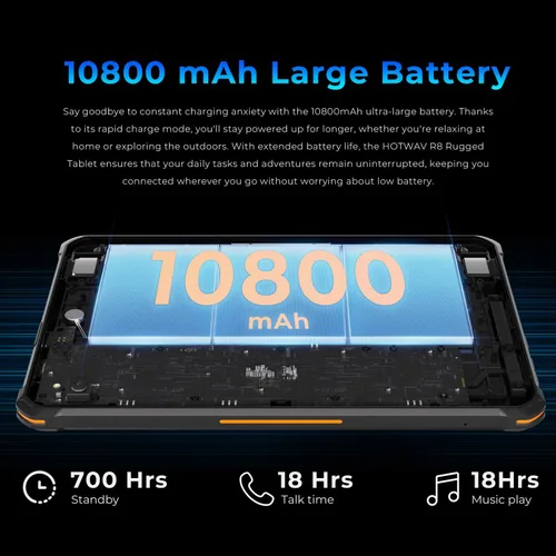 Miniatura 3 de HOTWAV R8 Tablet impermeable Android 14, tableta resistente de 10.1 pulgadas HD+, 10800 mAh, 12 GB + 128 GB/TF 1 TB, 13 MP+5 MP Cámara Tabletas