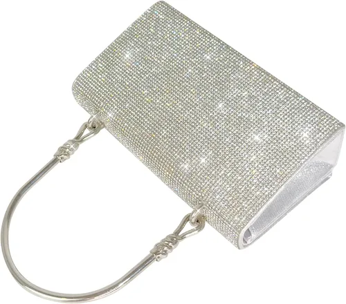 Comeon Bolso de mano de noche con purpurina y diamantes de imitación brillantes para mujer, bolso plateado con cristales brillantes para baile de
