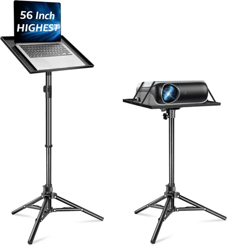 Lusweimi Trípode de soporte para proyector, soporte de computadora portátil ajustable de 56 pulgadas de altura con bandeja de 16 x 11 pulgadas,