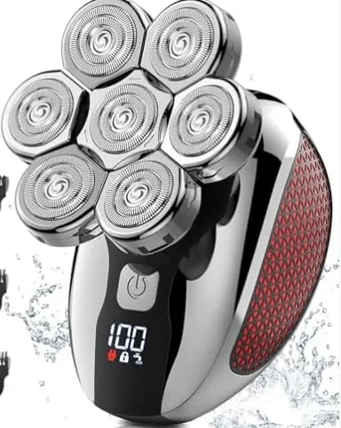 Afeitadoras de cabeza para hombres calvos, kit de aseo profesional de afeitadora eléctrica 5 en 1, afeitadora eléctrica flotante 7D húmeda y seca