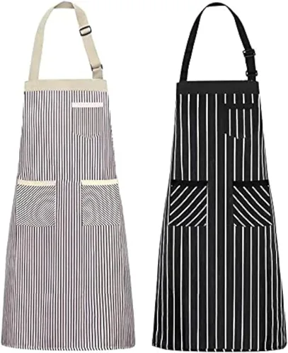 NLUS Pack de 2 delantales de cocina ajustables con babero suave para chef con 3 bolsillos para hombres y mujeres (Umber/Negro)