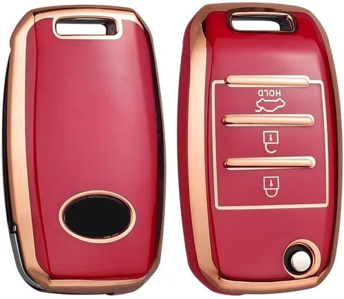 Miniatura 3 de Funda para llave compatible con Kia K3 K5 Cerato Soft TPU Llavero Keyshell Key Holder Key Protector 3 Botón Rojo