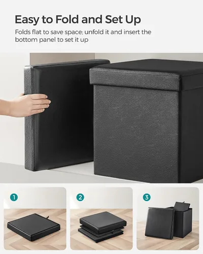 Miniatura 6 de SONGMICS cubo de almacenamiento de piel sintética, asiento, 15 pulgadas, Madera, Negro