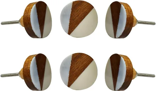 Miniatura 24 de Perilla Home Juego de 6 pomos de puerta de madera - Pomos decorativos ovalados con incrustación para puerta con mango, elegante adición