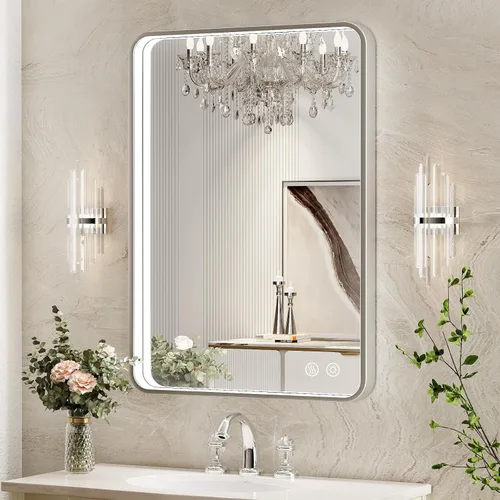Miniatura 17 de Espejo de baño LED de 20 x 28 pulgadas con luces, marco de metal negro, espejo de tocador iluminado para pared, espejo LED regulable de 3000 K/4500