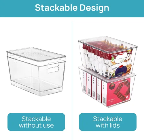 Miniatura 3 de Vtopmart 10 unidades de contenedores de almacenamiento apilables transparentes con tapas, contenedores de plástico grandes con asas para organizador