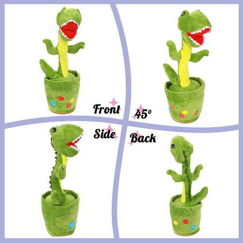 Miniatura 4 de Hopearl Dinosaurio bailarín brillante repite lo que dices – Talking T-Rex Wriggle Singing Mimicking Twisting Light Up Juguete de peluche animado