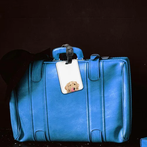 Miniatura 4 de WIRESTER Etiqueta de cuero PU para equipaje de equipaje de viaje - Winking Golden Retriever