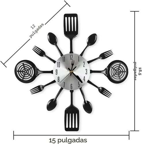 Miniatura 2 de Relojes de pared de cocina de 16 pulgadas con esfera de tenedor y cuchara, movimiento silencioso a pilas, gran decoración de pared y regalos