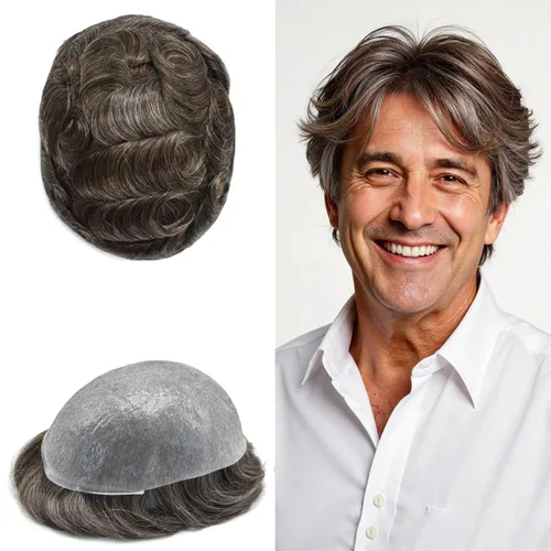 Miniatura 51 de Super Thin Skin Mens Toupee 0.001 in - Sistema de cabello de piel ultrafina para hombres, cabello humano negro, marrón, rubio, gris, peluca