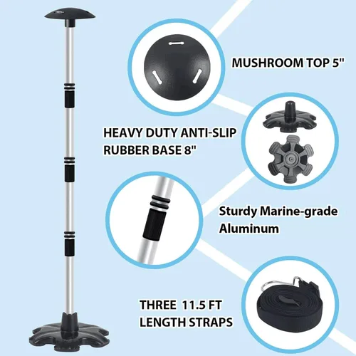 Miniatura 4 de Paquete de 2 postes de soporte para cubierta de barco con base de goma antideslizante y correa, sistema de soporte para cubierta de barco