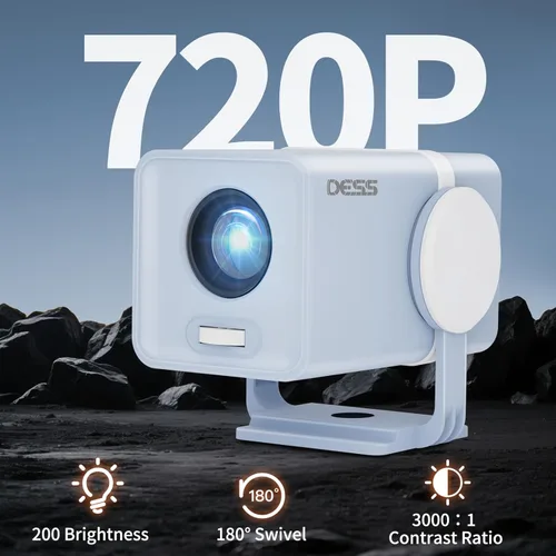 Miniatura 2 de Mini proyector con WiFi y Bluetooth, proyector portátil para exteriores alimentado por Power Bank, proyector de película pequeña giratorio de 180°