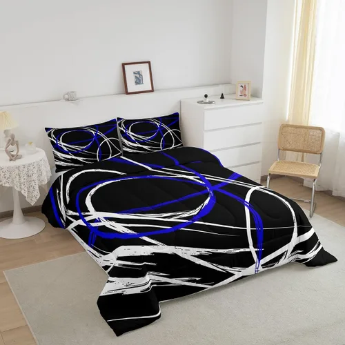 Miniatura 3 de Castle Fairy Juego de edredón de rayas espirales abstractas tamaño individual, juego de ropa de cama de líneas blancas y amarillas para niños