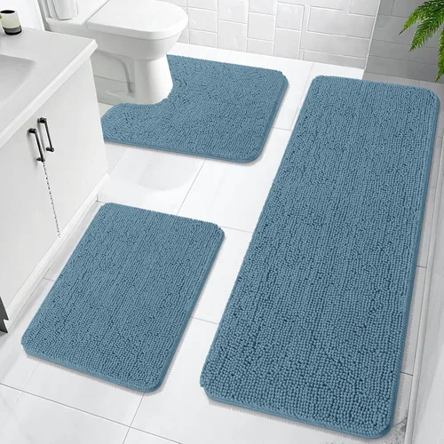 Miniatura 38 de OLANLY Juego de Alfombras de Baño de 3 Piezas, Tapetes de Baño de Chenilla Suave y Absorbente y Alfombra de Contorno en Forma de U para Inodoro