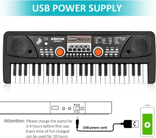 Miniatura 5 de Teclado de piano para niños, piano eléctrico de 49 teclas, juguete de aprendizaje musical para principiantes con micrófono, juguetes musicales