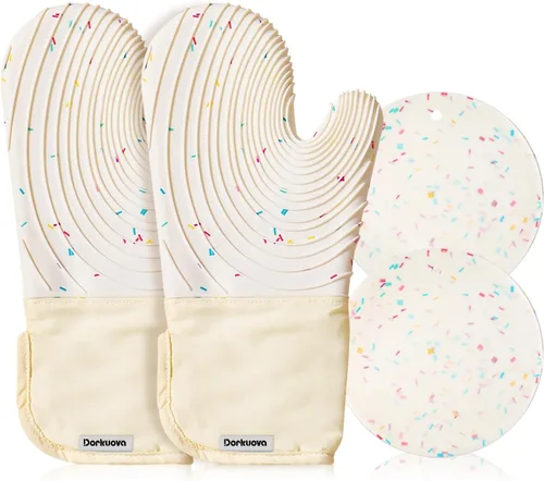 Guantes de Horno de Silicona, Par de Guantes de Horno de Silicona, Guantes de Cocina, Libres de BPA, Guantes de Cocina Largos, Juego de Blanco