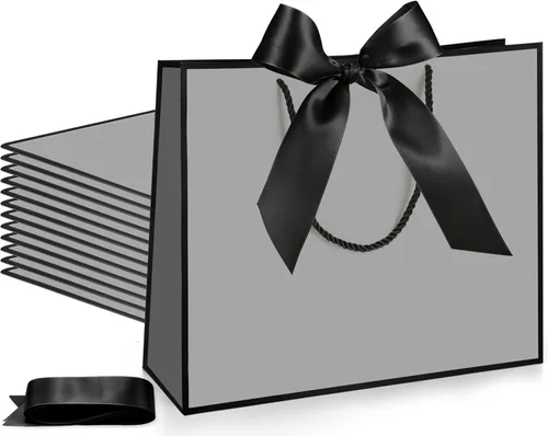 Miniatura 14 de Silkfly 12 bolsas de regalo con asas para dama de honor, 12 x 10 x 4 pulgadas, elegantes bolsas de regalo de bienvenida de boda con lazo para Rosa