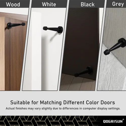 Miniatura 6 de QOGRISUN 's Topes de puerta negros de latón macizo resistentes, 3-1/4 pulgadas de longitud total de tope decorativo de puerta protector de pared