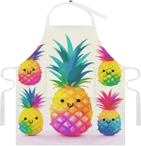 Miniatura 7 de MUSM Apron for Adults - 27.6 X 31.5 Inch, Heavy-Duty Polyester Aprons with Two Large Pockets, Waterproof Rainbow Pineapple Cartoon Kitchen Apron for
