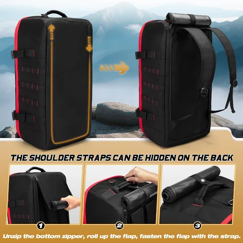 Miniatura 4 de Bolsa de lona táctica de 65 L con correas de mochila, bolsillo húmedo y divisores desmontables, mochila de lona para viajes, deportes y militares