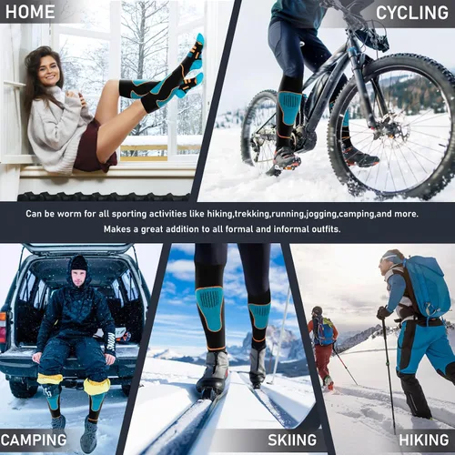 Miniatura 6 de Calcetines de esquí de lana merina, 2 pares, calcetines térmicos hasta la rodilla para snowboard, senderismo, clima frío, nieve, caza
