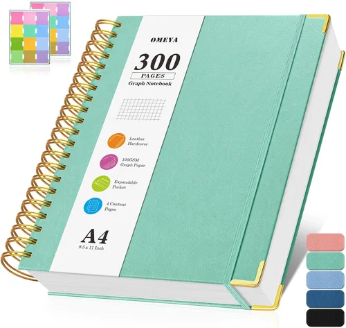 Miniatura 7 de Cuaderno de papel cuadriculado, cuaderno de cuadrícula en espiral de 8.5" X 11", diario de cuero de tapa dura de 300 páginas, cuaderno de papel Negro