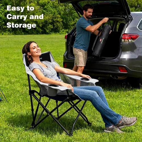 Miniatura 7 de SUNNYFEEL Sillas de campamento ligeras de gran tamaño para adultos, silla plegable portátil con bolsillos laterales y hueco para tazas para playa