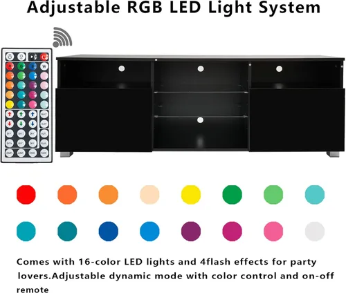 Miniatura 5 de St.Mandyu Soporte de TV LED para TV de 60/65/70 pulgadas, moderno centro de mesa de televisión con cajón y luces LED, centro de entretenimiento