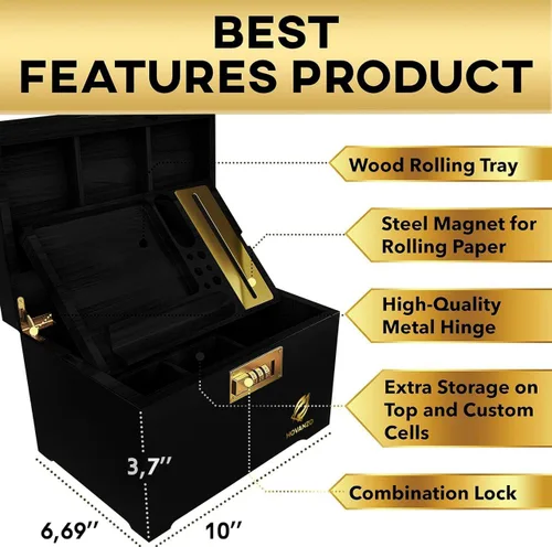 Miniatura 4 de Caja de almacenamiento grande de bambú premium con bandeja extraíble, caja de madera de almacenamiento para hierbas y accesorios, juego de caja