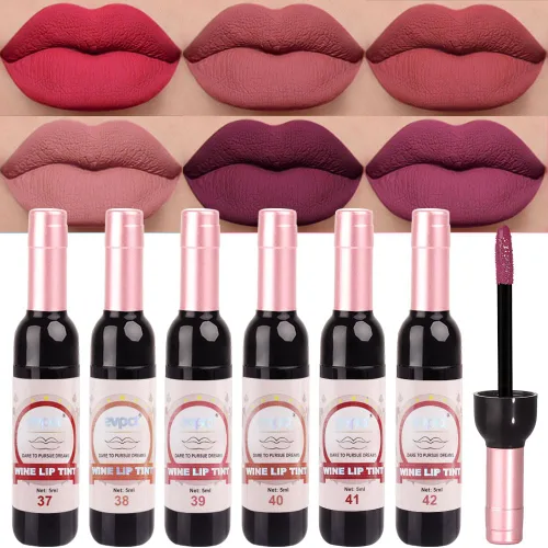 Miniatura 9 de evpct Tinte de Labios Mancha de Vino Juego de 6 Colores de Larga Duración Impermeable, Rosa cálido neutro Marrón nude Arándano profundo Malva rosa