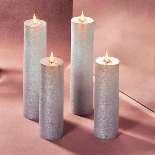Miniatura 6 de LampLust Velas parpadeantes sin llama, juego de 4 velas plateadas, funciona con pilas, velas románticas, ideales para decoración de propuestas