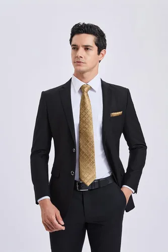 Miniatura 316 de HISDERN Conjunto de corbata a cuadros a cuadros pañuelo tejido clásico formal para hombre corbata y bolsillo cuadrado