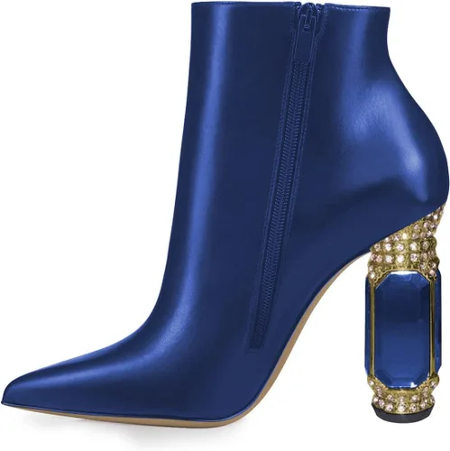 Miniatura 127 de FSJ Botas de tacón alto con punta puntiaguda para mujer, con tacón alto, con cremallera lateral brillante, estilo casual, para uso diario, zapatos