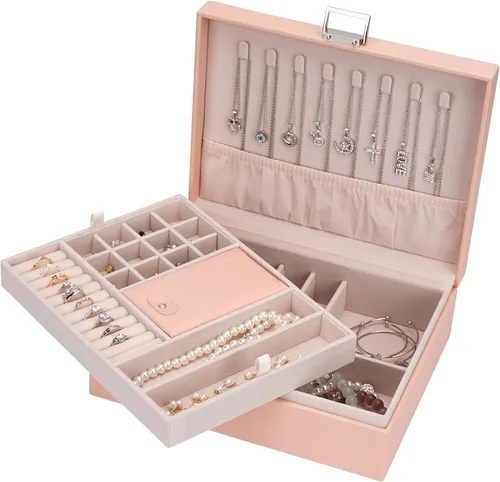 ATAIMEISEN Caja organizadora de joyas, joyero de viaje, organizador de almacenamiento, caja de aretes, anillo, collar, caja grande de joyería de