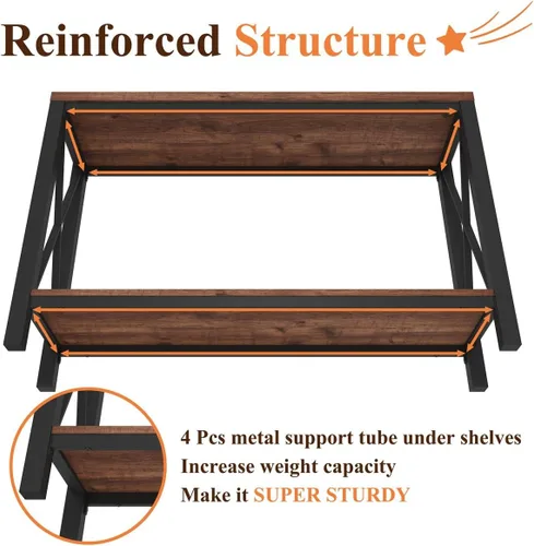 Miniatura 4 de BON AUGURE Mesa consola de 2 niveles para entrada, mesa de sofá de metal y madera detrás del sofá para sala de estar, mesas de entrada industriales