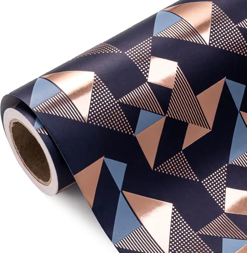 Miniatura 8 de WRAPAHOLIC Papel de regalo para cumpleaños - Rollo mini - 17 pulgadas x 16.5 pies - Papel de regalo azul dorado con foil brillante de feliz Azul