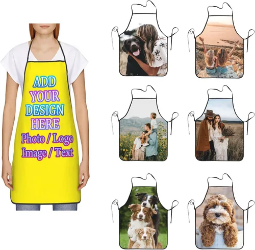 Miniatura 17 de Delantal de cocina personalizado con logotipo de texto fotográfico, delantal unisex personalizado para camarero de restaurante para hornear barbacoa