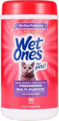 Miniatura 11 de Wet Ones Toallitas multiusos para refrescar mascotas con aloe vera, aroma fresco, toallitas de limpieza para gatos fáciles de usar para el aseo
