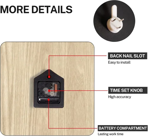 Miniatura 3 de ArtSocket Reloj de pared de madera silencioso sin tictac, rojo, negro y blanco, línea abstracta moderna, onda cuadrada, relojes de pared decorativos
