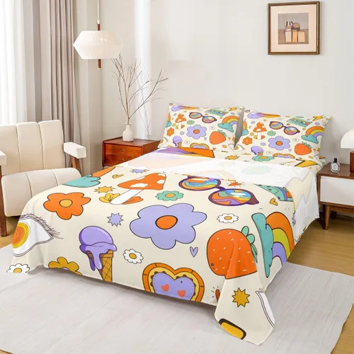 Miniatura 20 de Erosebridal Groovy - Juego de sábanas para decoración de fiesta para niñas y mujeres, diseño de signo de paz, tamaño individual, sábanas de mariposa
