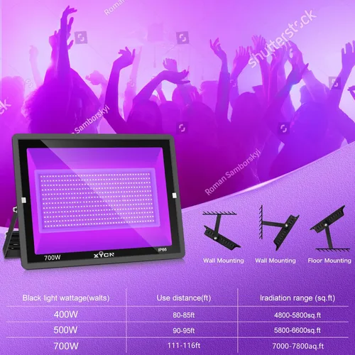 Miniatura 6 de XYCN Paquete de 2 Luces Negras LED de 700W, Luz Negra de Inundación de 395nm a 410nm con Enchufe, Resistente al Agua IP66 para Exteriores
