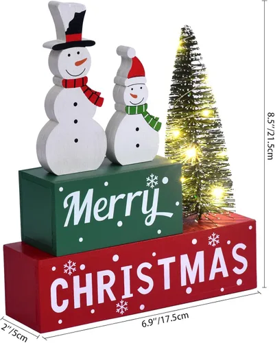 Miniatura 2 de Decoración de Navidad Feliz para interiores, letrero de mesa de muñeco de nieve de madera de Navidad, decoración de árbol de Navidad iluminada