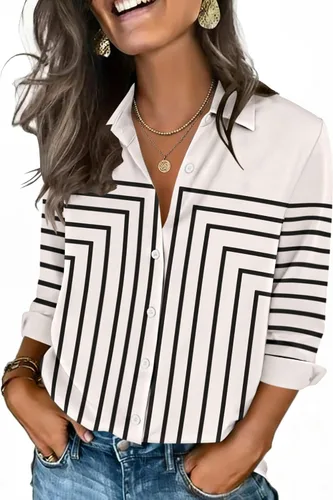 Miniatura 11 de Zeagoo Camisas con botones para mujer, manga 3/4, cuello en V, blusas con cuello en V, trajes casuales de negocios