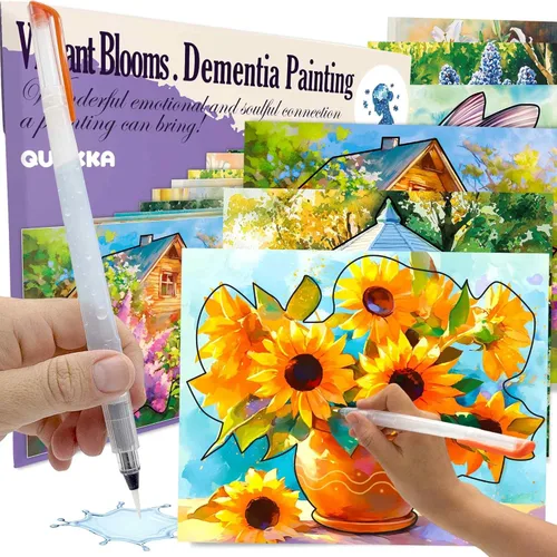QUOKKA Reusable Water Painting Dementia Activities for Seniors – Alzheimer’s Products for Elderly – Water Doodle Set Vibrant Blooms – Activity Kits