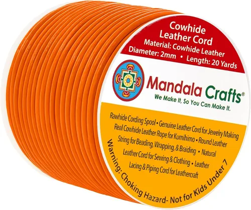 Miniatura 185 de Mandala Crafts Cordón Redondo de Cuero de Piel de Vaca Genuino Beige para Fabricación de Joyas Kumihimo Carrete de Cuerda de Cuero - Cordón