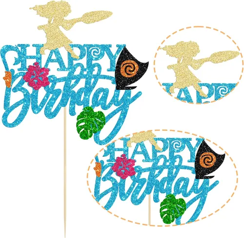Miniatura 3 de Gyufise 1 pieza de decoración para pastel de cumpleaños Moana con purpurina de hoja de palma, flor de moana para pastel tropical hawaiano Luau, baby