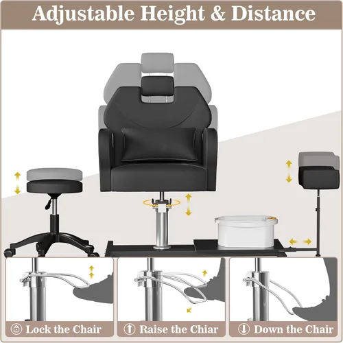 Miniatura 4 de Silla de pedicura sin fontanería con reposapiés de altura ajustable y taburete rodante, estación de pedicura para silla de spa Nail Tech, silla