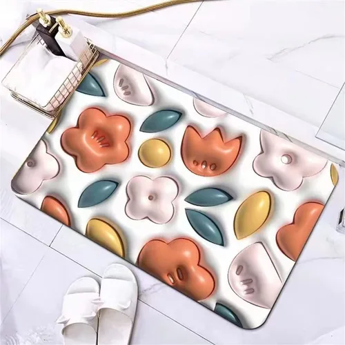 Miniatura 6 de LELEBEAR Tapete absorbente antideslizante visual 3D, tapete de baño de flores lindas, tapete de baño de barro de diatomeas suave, súper absorbente