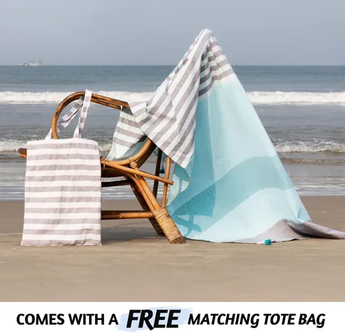 Miniatura 3 de Folkulture Toalla de playa turca de 40 x 72 pulgadas con bolsa de mano, 100% algodón, lavable a máquina, secado rápido, toallas de playa sin arena